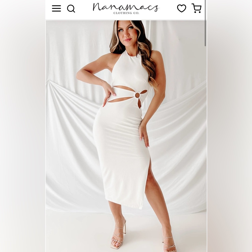Still Going Strong Cut-Out Halter White Midi Bachelorette Dress Size Medium